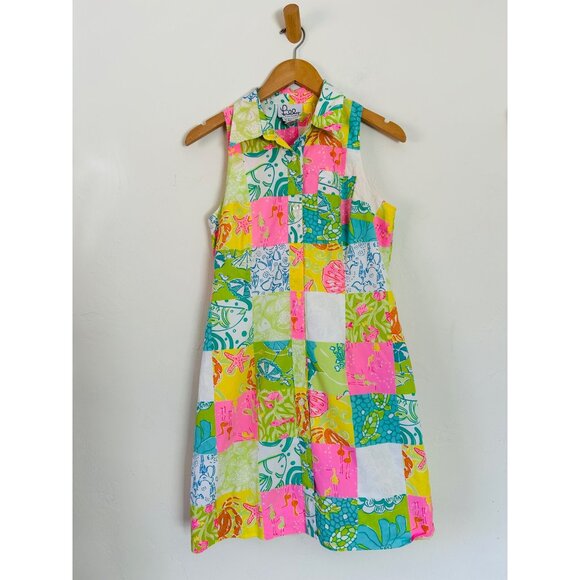 Vintage Lilly Pulitzer Womens Sz 10 Patchwork Sleeveless Collared Dress Multicol - Picture 5 of 12